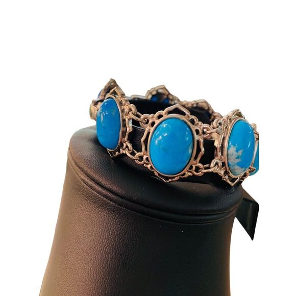 JBK Signed Faux Turquoise Link Bracelet Jacqueline Kennedy 1980s 7-8.2" Adjustab - Picture 11 of 16